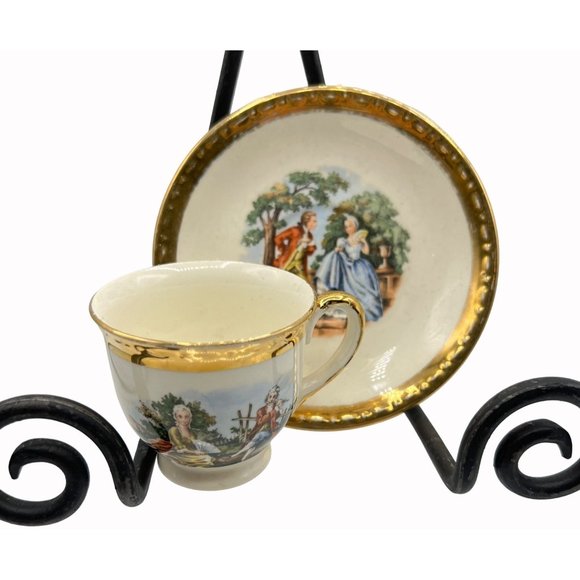 Homer Laughlin Georgian Eggshell Courting Couple Demitasse Cup and Saucer 22K Go - Picture 9 of 9